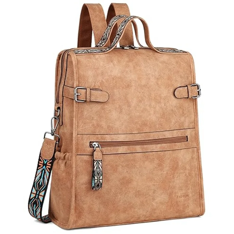 

FADEON Leather Laptop Backpack for Women, Designer Ladies Work Travel Computer Backpack with Laptop Compartment Suede Brown