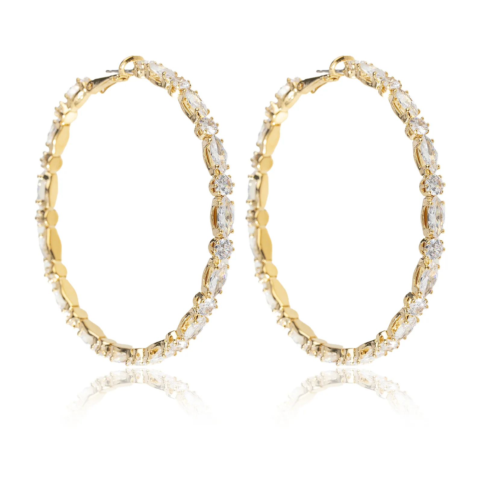 

50MM Big CZ Huggie Circle Hoop Earring Iced Out Bling Full Paved 5A Cubic Zirconia Classic Fashion Women Jewelry