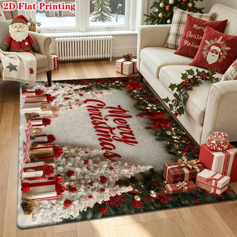 White Golden Reindeer Christmas Area Rug Wooden Board Pine Star Gift Print Floor Rug for Living Room Bedroom Xmas Home Decor