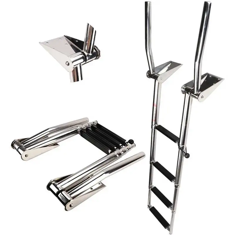 Stainless Steel Mirror Polish Folding Retractable Water Ladder With Handrail 3/4 Steps Marine Hardware