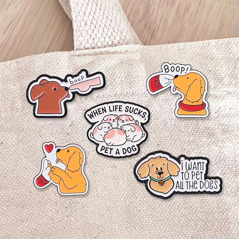 Cute Golden Retriever Dog Enamel Badges Lovely Puppy With Funny Quote Warm Pet Metal Brooches Lapel Pin Set Gift For Dog Lovers