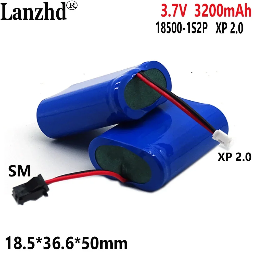 18500 Lithium Battery Pack 3.7V 1S2P 3200mAh For Electric Fan Lamp Remote Control Boat Toy LED Light SM Plug