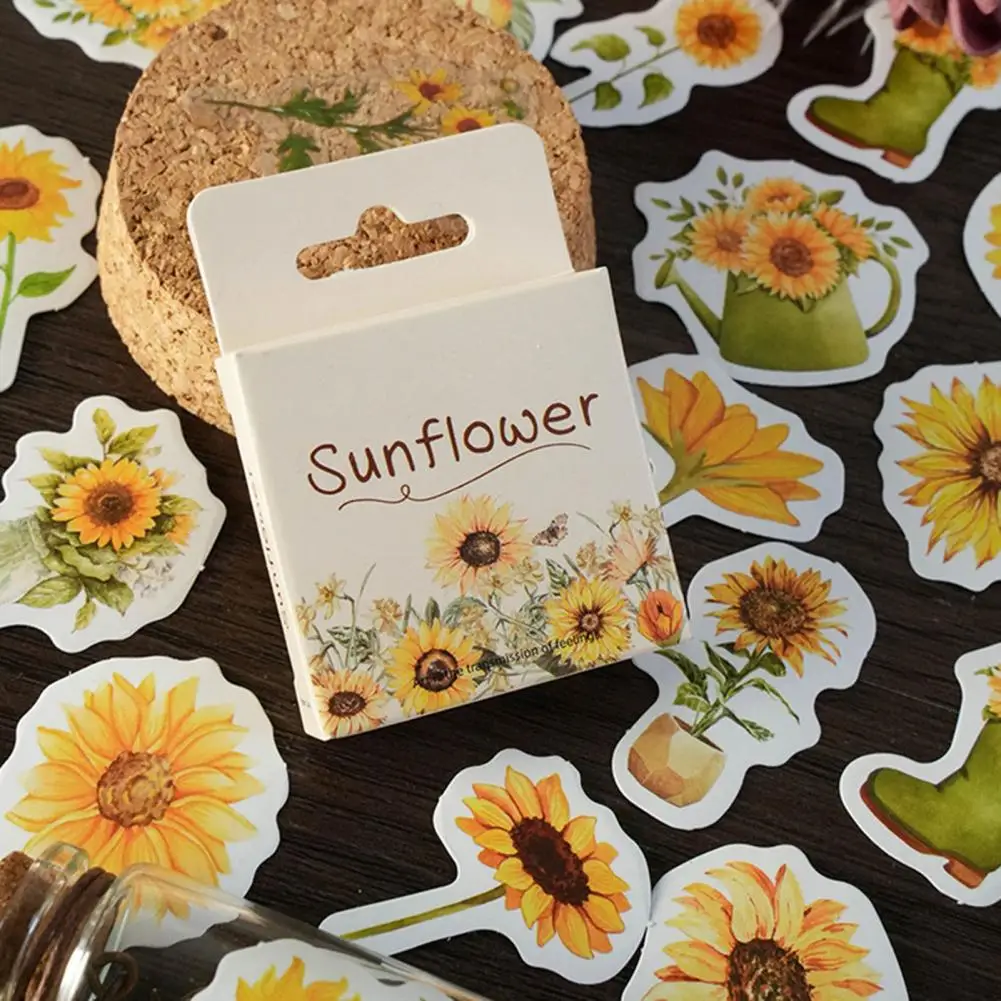 Portable 46Pcs Great Sunflower Stickers DIY Crafts Labels Stickers Cuttable Paper Sticker Waterproof   Home Supply