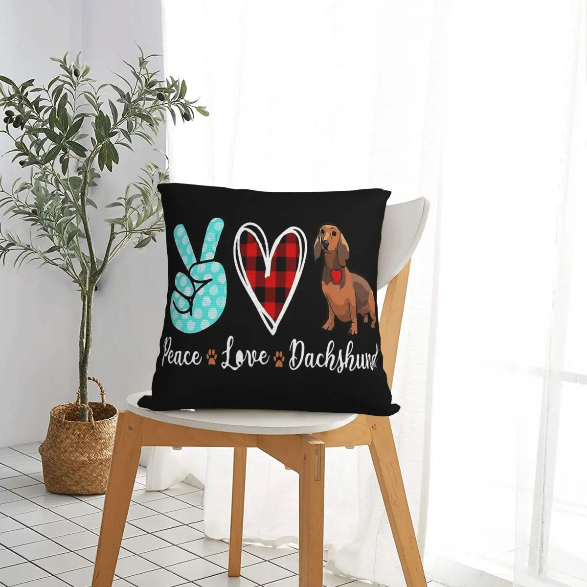 Peace Love Dachshund Square Pillowcases Room Wiener Sausage Doxie Dog Lover Cushion Case Funny Decor Throw Pillow Case 45*45