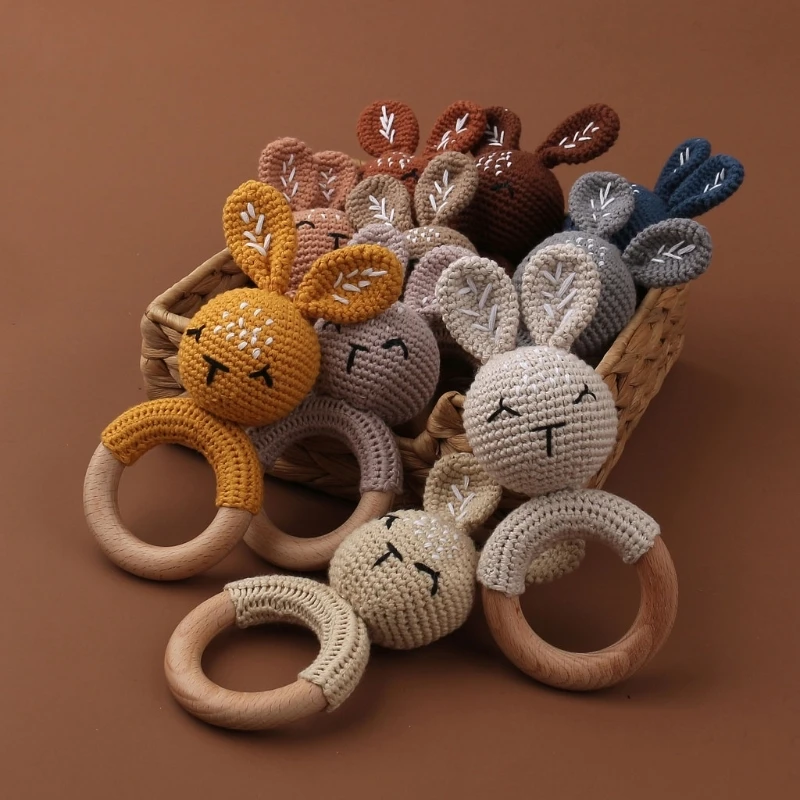 1 PC ไม้โครเชต์กระต่าย Rattle ของเล่น BPA ฟรีแหวนไม้ Baby Teether หนู Baby GYM Mobile Rattles ทารกแรกเกิดของเล่นเพื่อการศึกษา