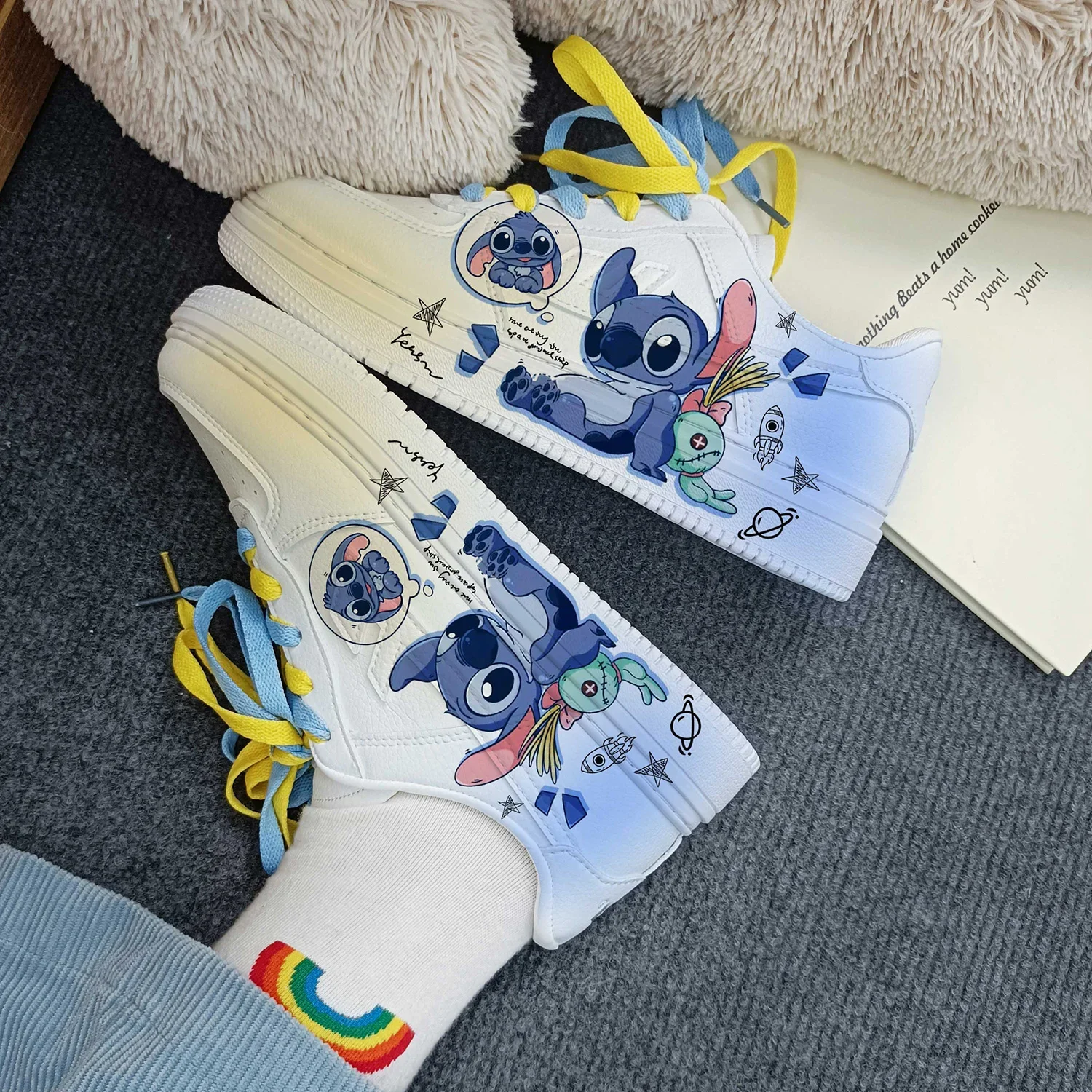 Stitch Leisure Couple White Shoes Autumn Winter Style Limited Edition Sports Sneakers Fashion Versatile Comfortable Breathable