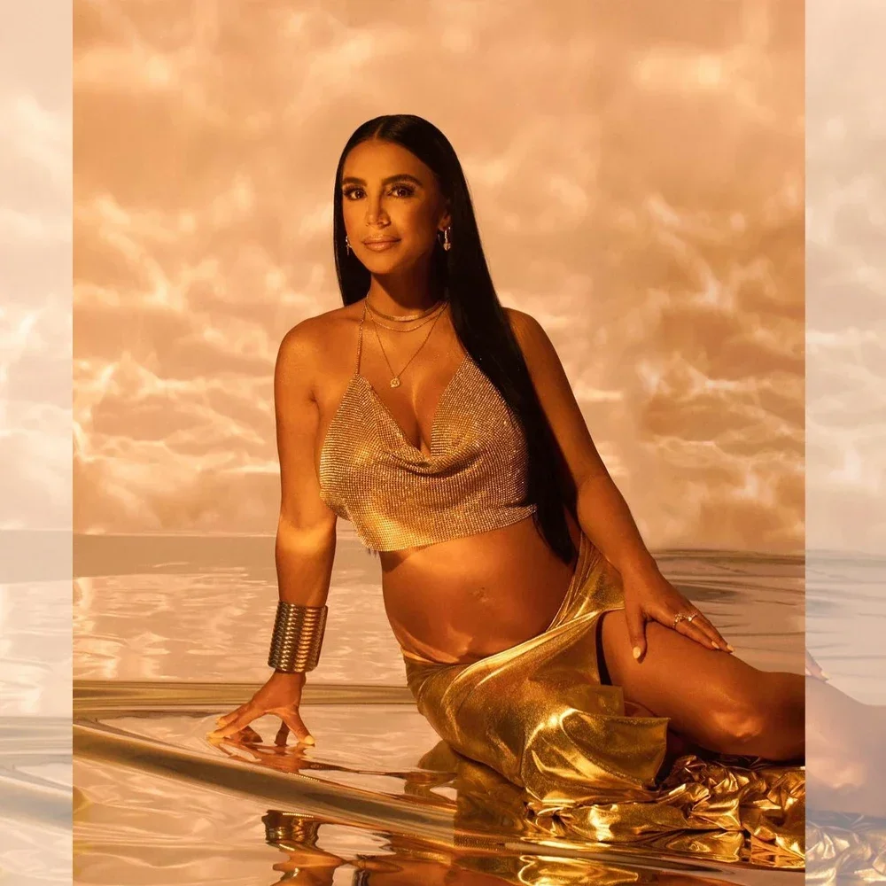 섹시 체인 임부복 사진 촬영 의상 메탈 스팽글 개성 임부복 드레스 멜빵 조끼 임산부에게 적합한 드레스