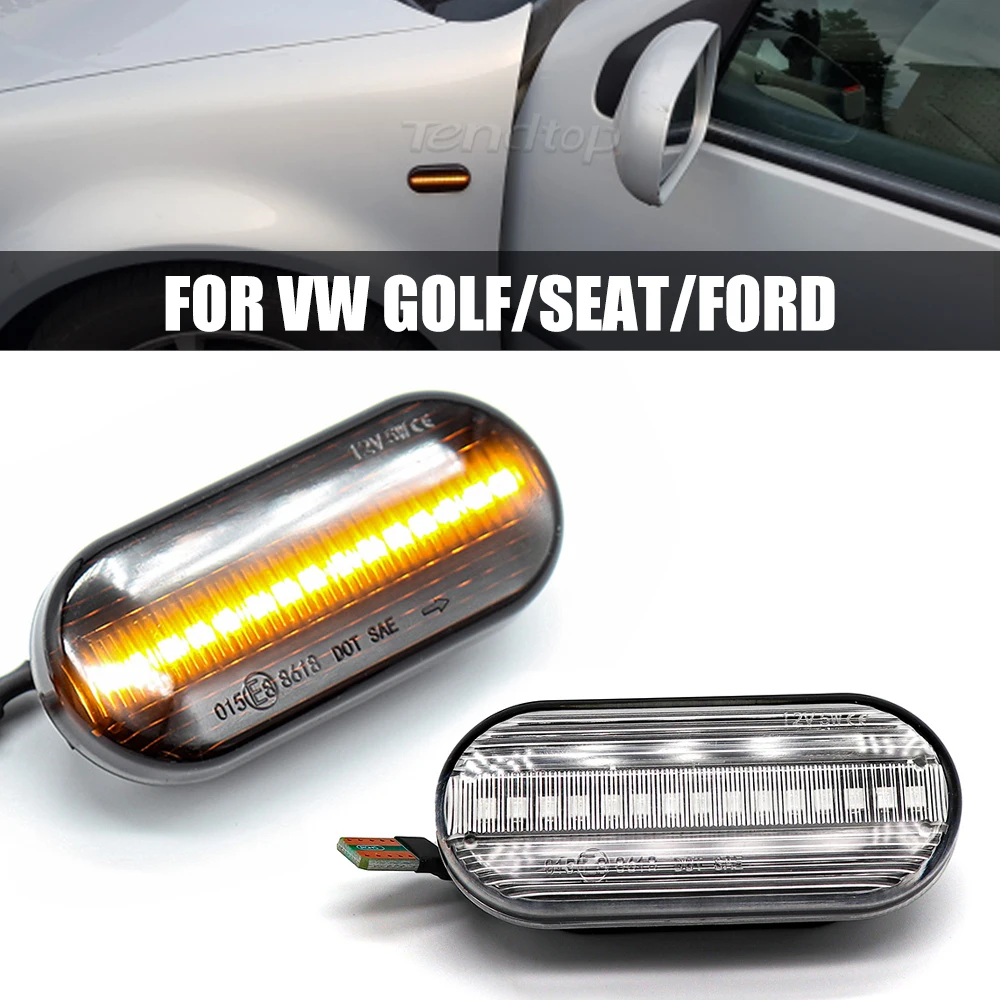 Dynamic Side Marker Light Turn Signal Blinker Lamp For SEAT Leon Ibiza 6L Ford Focus MK2 VW Golf 3 4 Lupo Passat Polo 6N 9N Bora