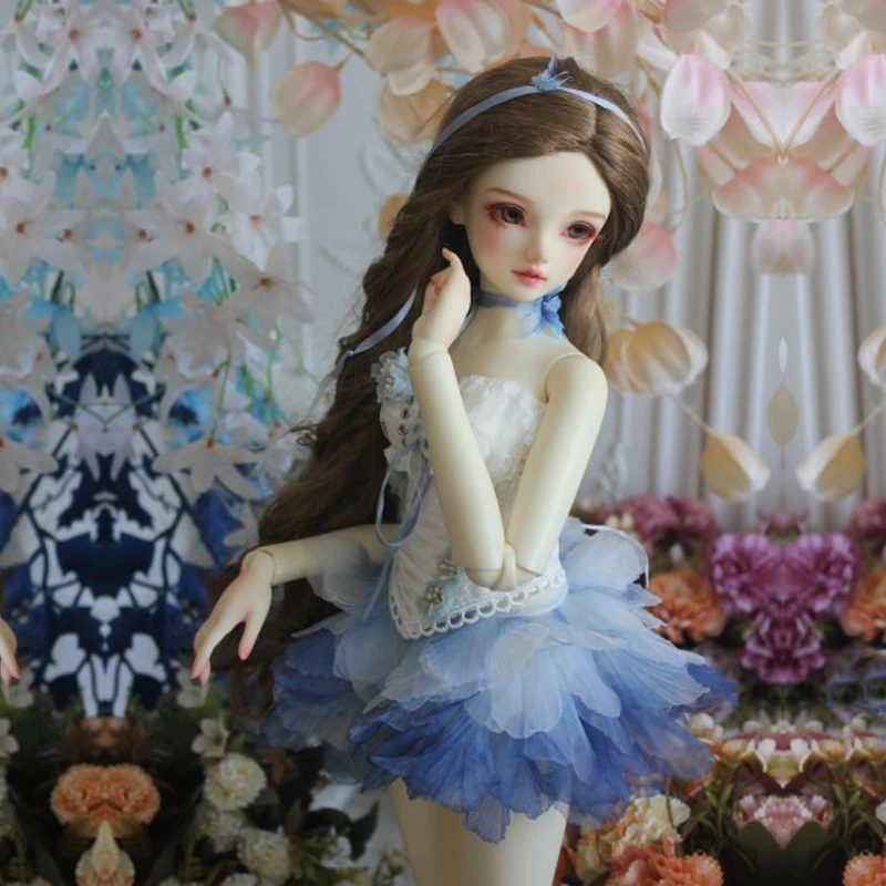 

D04-B081 children handmade toy 1/3 1/4 Biggirl Doll BJD/SD doll Accessories blue flower wedding dress set