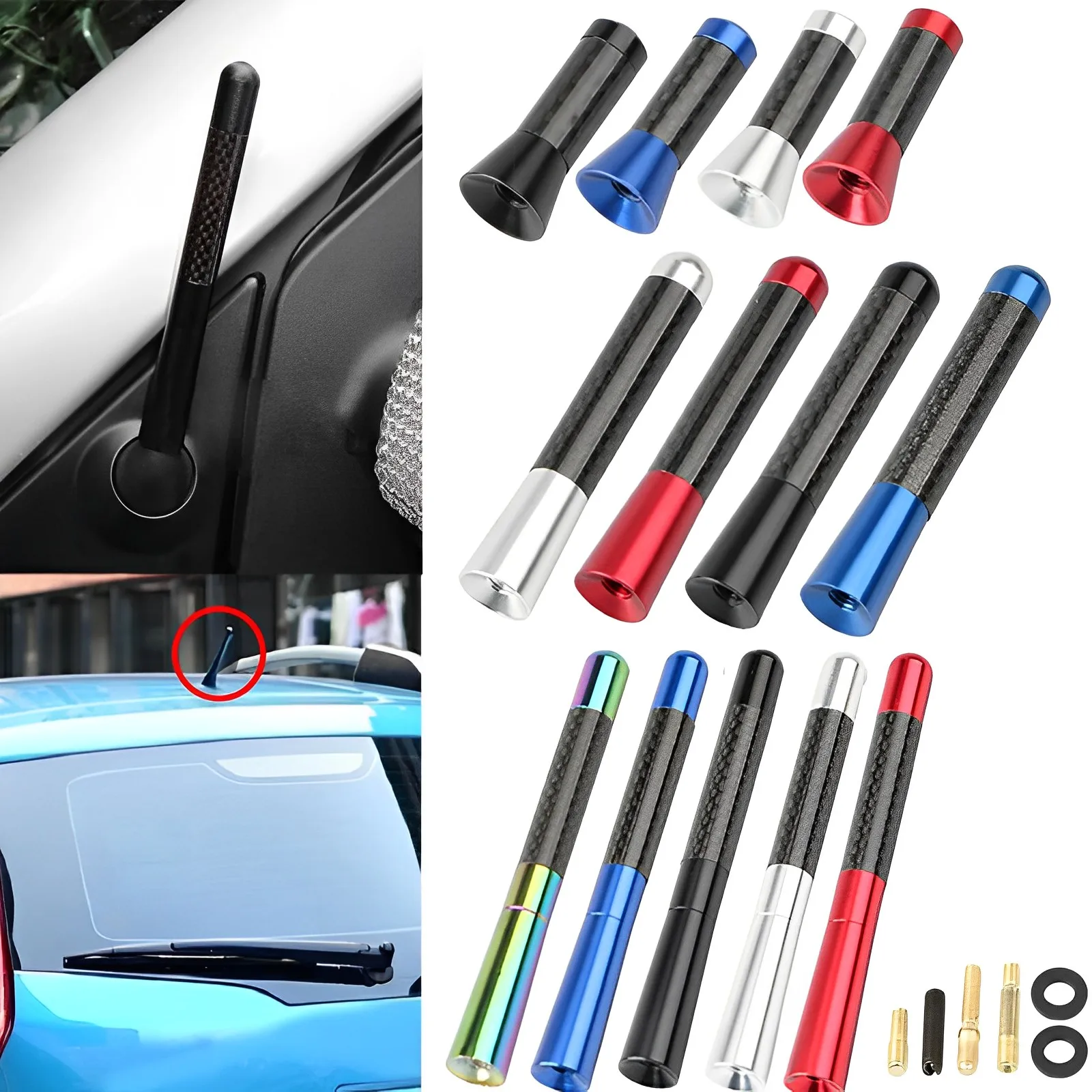 3.5/8/12cm Car Carbon Fiber Roof Antenna Radio Aerial Antenna Radio FM/AM Metal Receiving Antenna Car Exterior Decor Accessories