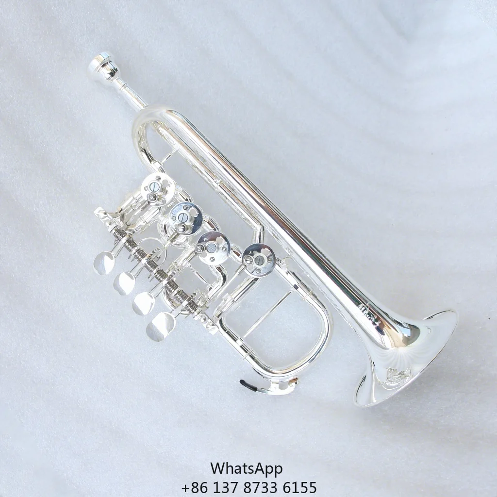 

Professional 4 Rotary Valves Piccolo Trumpet BB/A Tone Brass Body Silver Plated Beginner Friendly Musical Instrument