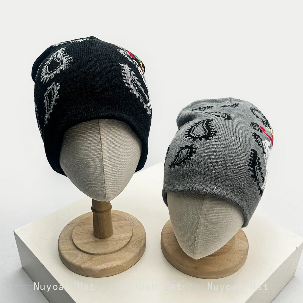 New Men Women Halloween Jacquard Cashew Flower Skull Knitted Hats Warm Color Block Versatile Personal Beanies Fashion Street Ins