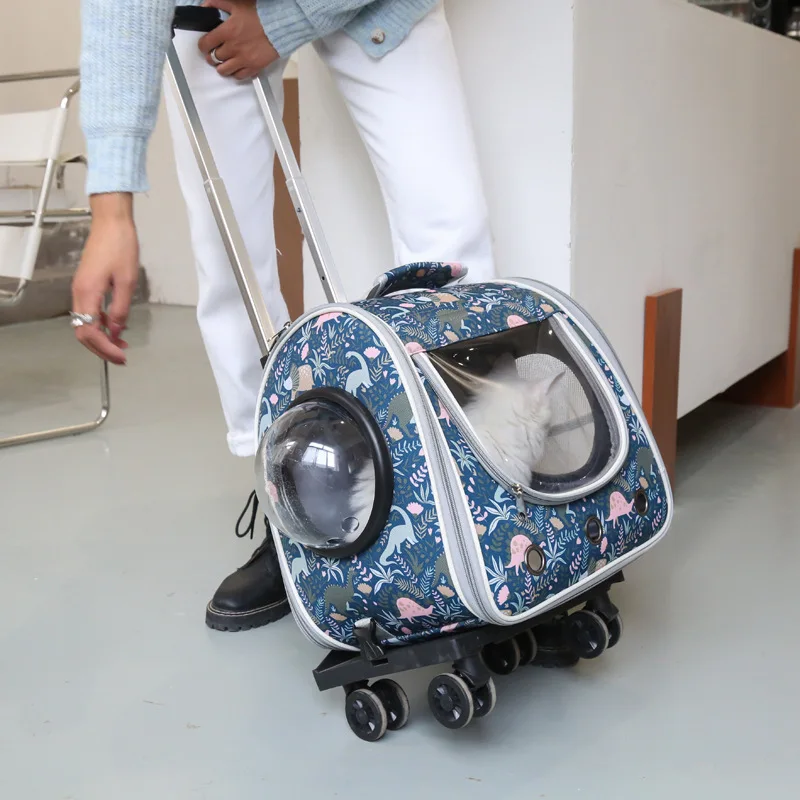 Imagem -02 - Pet Carrier com Rodas em Mochila Grande Portátil Dobrável Tie-rod Pet Bolsa Cão e Gato Viagem Carrinho de Criança