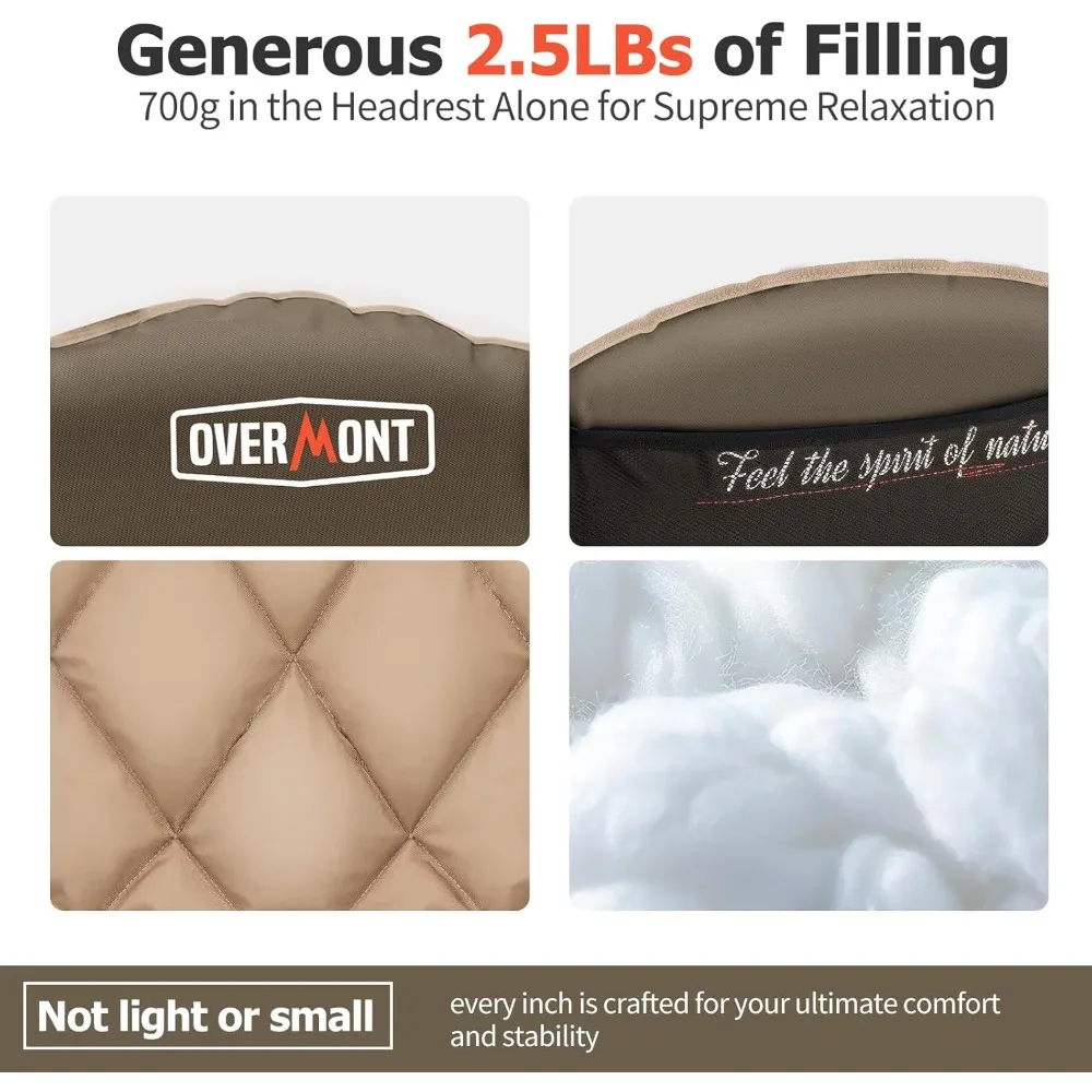 كرسي تخييم مقاس XL كبير الحجم من Overmont للبالغين - كرسي قابل للطي مبطن عالي التحمل بوزن 400 رطل مع حامل أكواب بجيب جانبي