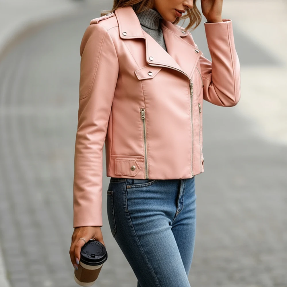 

Women's Lightweight Jackets Autumn Winter Fashion Vibrant Solid Color Classic Lapel Long Sleeve Zip-Up City Jacket