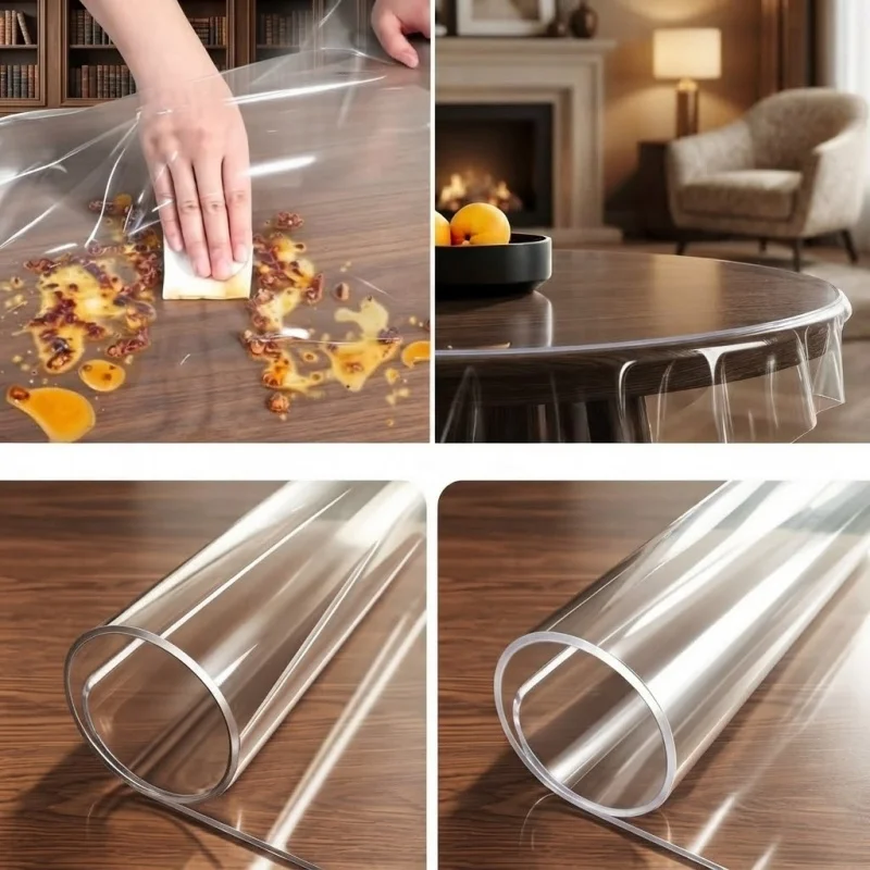 150cm Round PVC Table Protector 0.7mm Clear Frosted Desk Mat Waterproof Oilproof Tablecloth Cover Thick Dining Table Pad Decor view 6