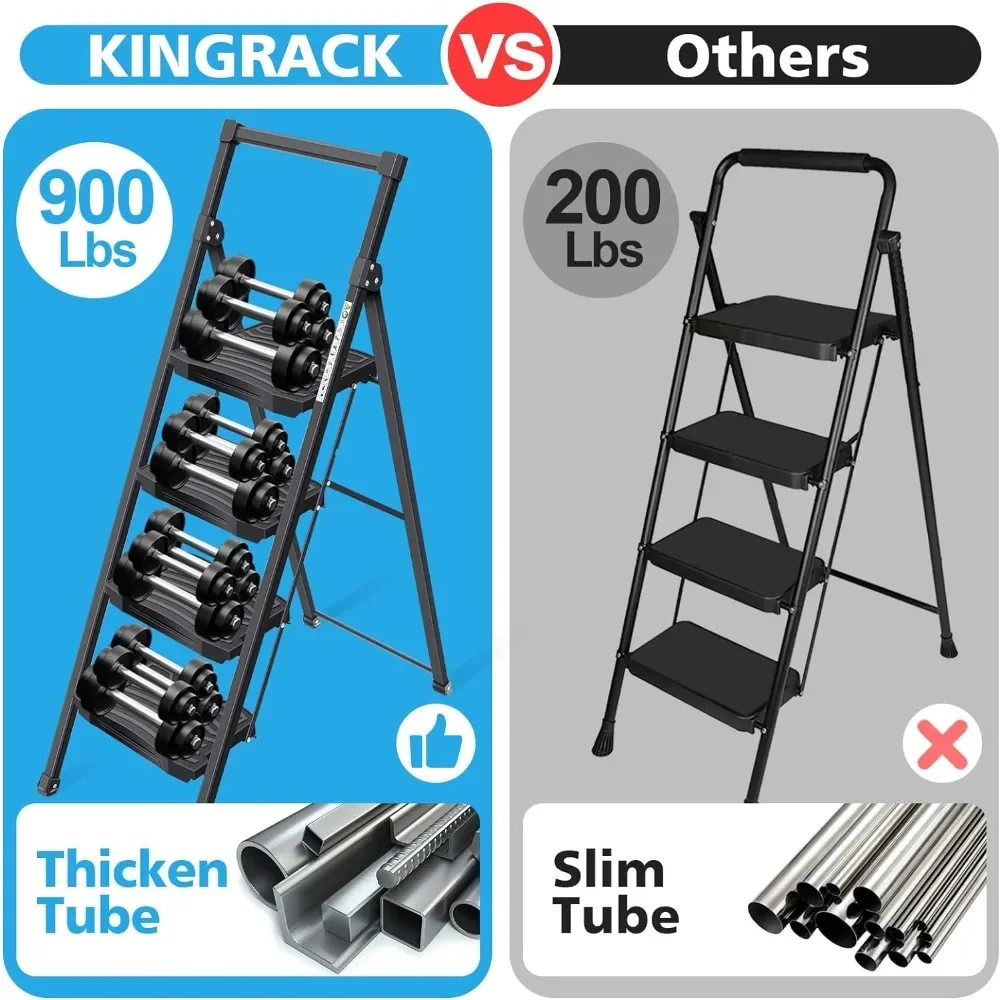 Step Ladder 4 Step Folding,4 Step Ladder with Anti-Slip Wide Pedal and Handrails,Lightwight Household Ladder, Pass 900L