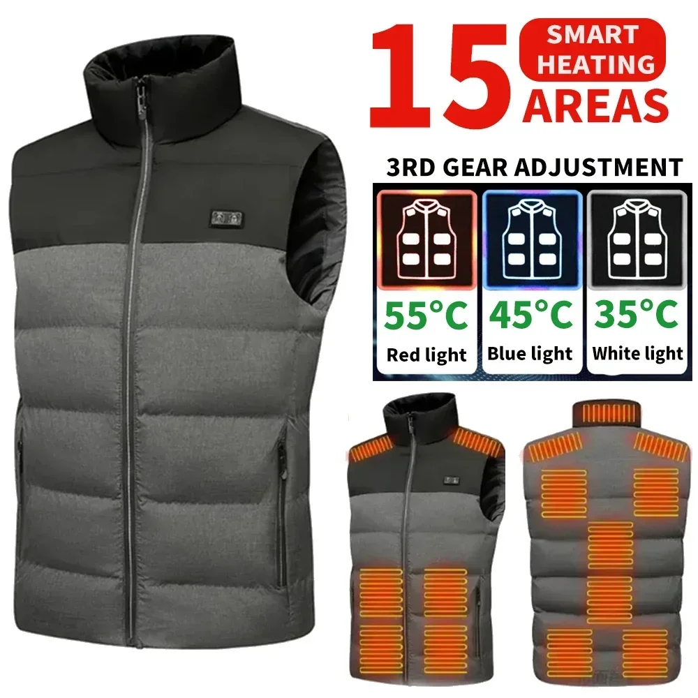 Rechargeable Washable Electric Heated Vest with 15 Areas of Heat for Comfortable Outdoor Flexible Warm Men Women Winter Jacket