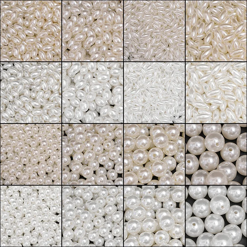 100PCS ABS Imitation Pearl Beads Rice Bead ABS Plastic Crafts Decoration For DIY Bracelets Necklaces Clothing DIY Accessories