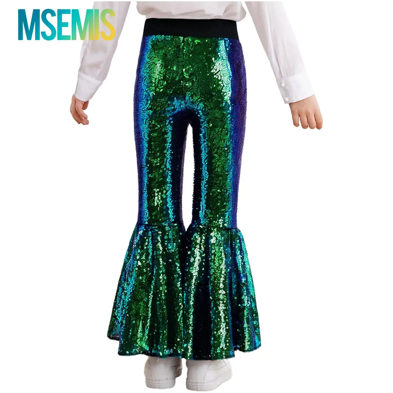 

Детские расклешенные брюки с блестками и блестками для девочек, балетный костюм в стиле хип-хоп, джазовый танцевальный костюм, эластичный пояс, брюки-клеш