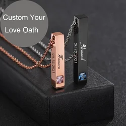 Custom Couple Necklace With Cubic Zircon Personalized Stainless Steel  Name Date Pendant For Lover Gift