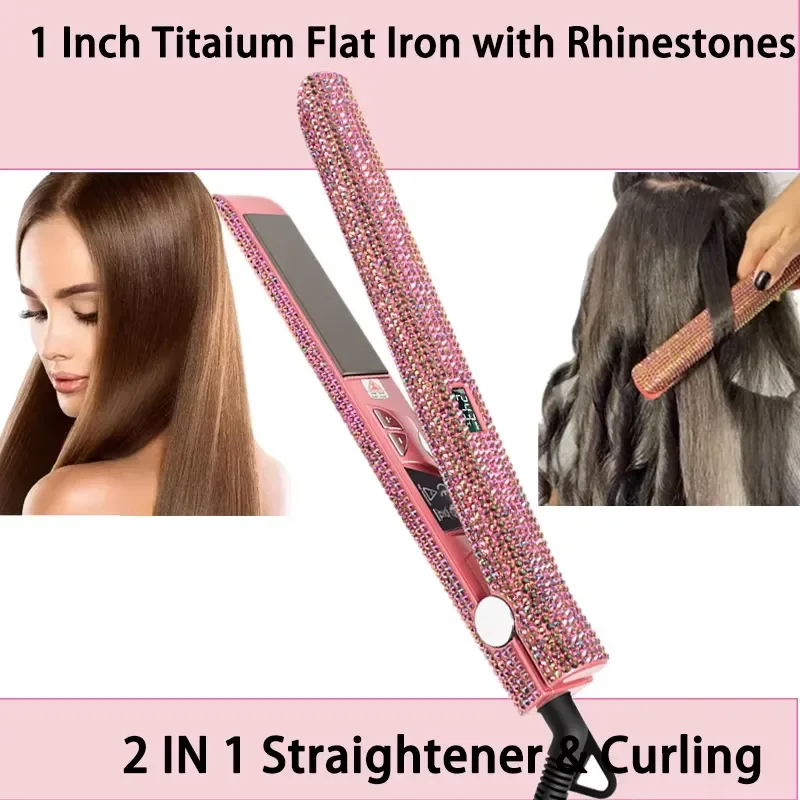 Hair Straightener Titanium Flat Iron High Temperature 480F Rhinestone Straightening Iron Plancha Y Rizador En Plancha