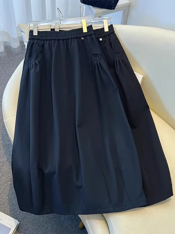

Casual Mid-Length Half Skirt Elastic Waist Loose Fit Versatile Summer New Style 2026 High Waist A-Line Skirt City Commute