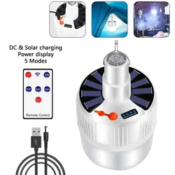 Ampoule solaire portable à LED pour camping, aste par USB, 5 modes d'éclairage, lampe de face pour tente, extérieur, randonnée, urgence