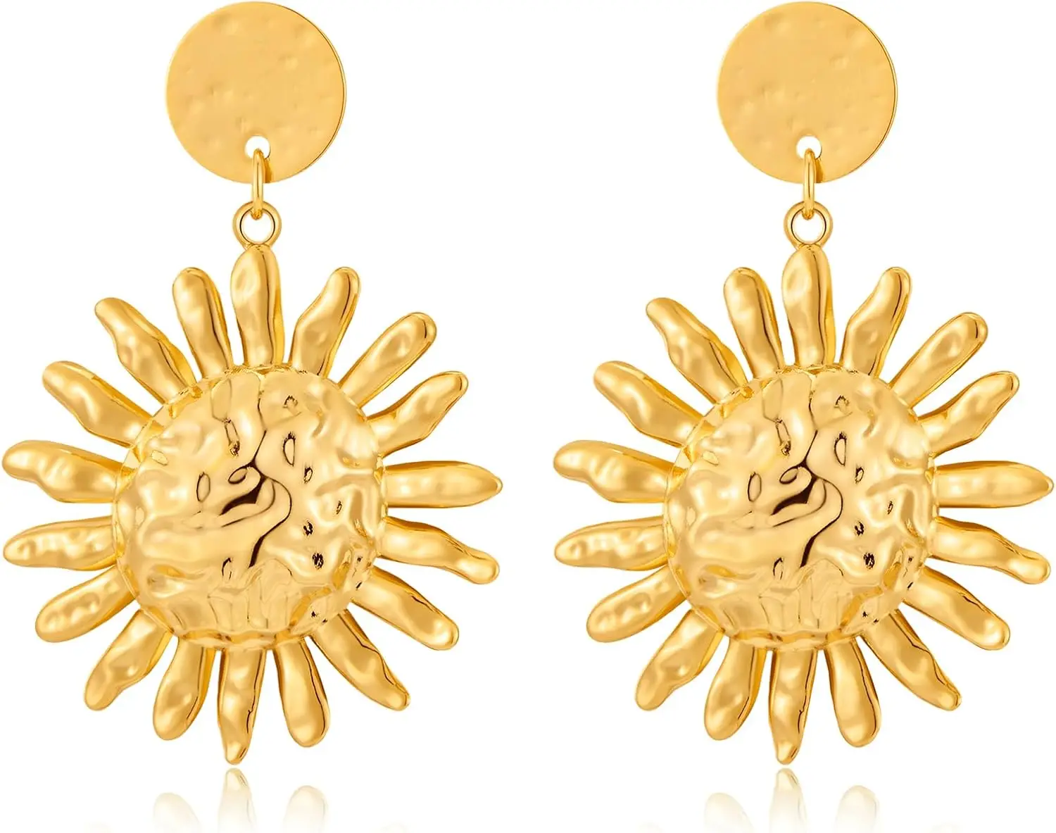 

Gold Silver Sun Dangle Earrings Trendy Round Statement Vintage Boho Jewelry for Women