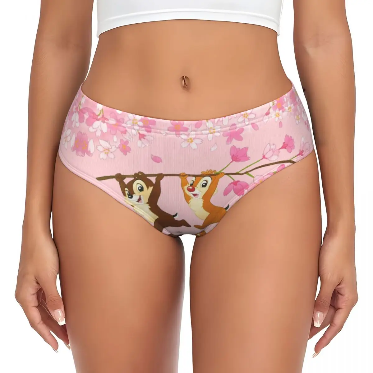 Custom Women's Chip N Dale With Flowery Backdrop Brief Panties Female Soft Underwear Underpants