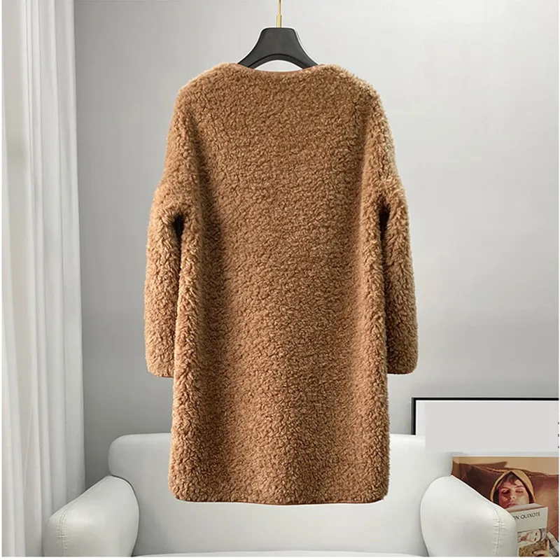 PUDI New Fashion Women Soft Real Wool Fur Coat Sheep Shearing Featured Button Jacket CT296