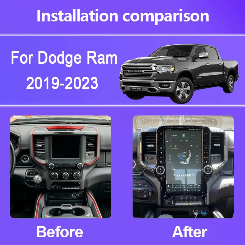 8+128GB Android 15 Car Radio For Dodge Ram 1500 2500 3500 2019-2023 Carplay Android Auto 4G Car multimedia player GPS QLED