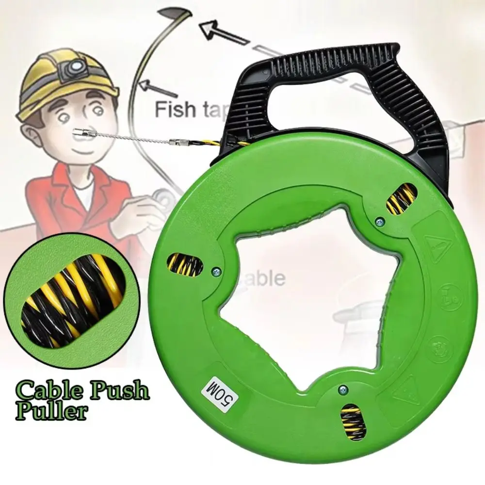 Guide Spring Cable Pulling Aid Durable Anti-Corrosion Pull Wire Retracting Retractable Design Ergonomic Handle Fish Tape Reel