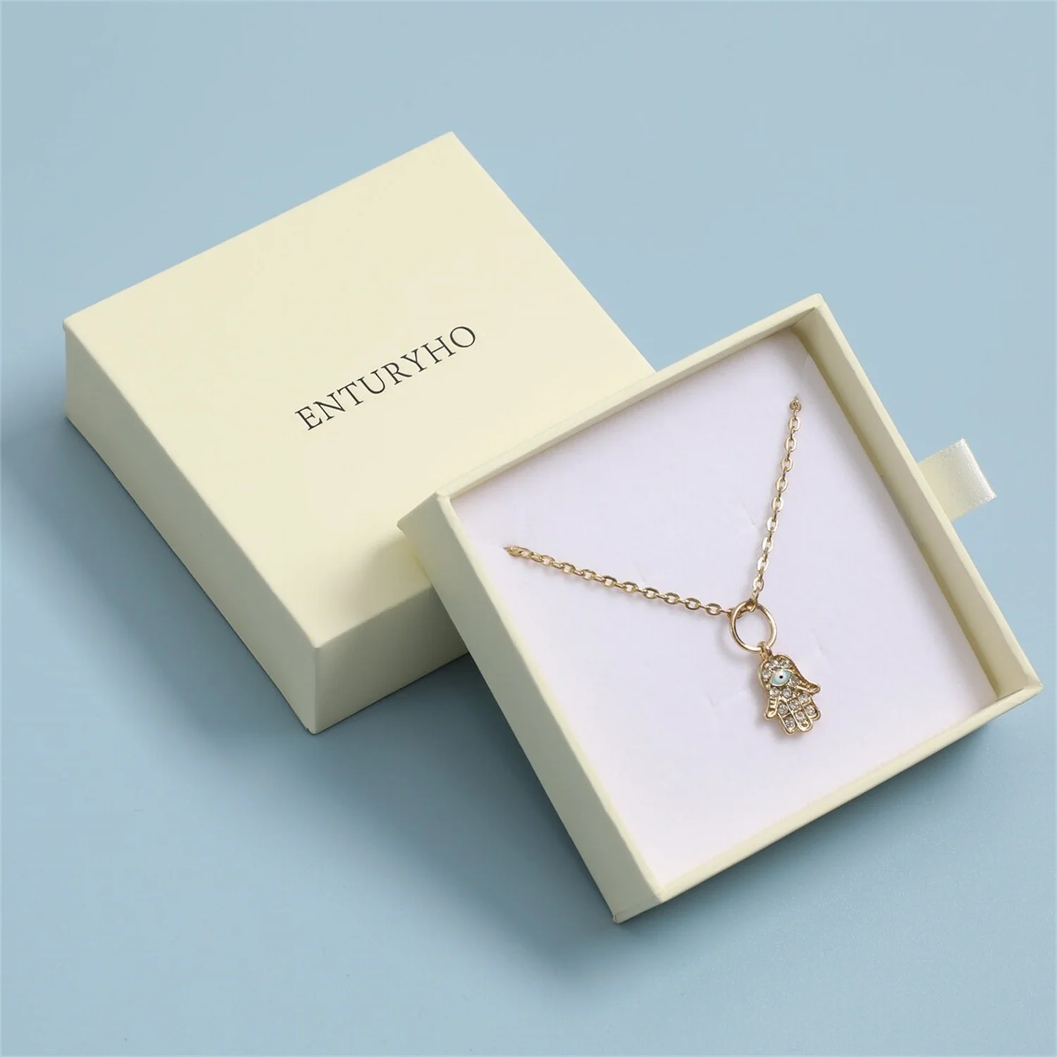 

50pcs cream color personalized logo custom thick jewelry box drawer box necklace earrings ring jewelry packaging box for bulk sa