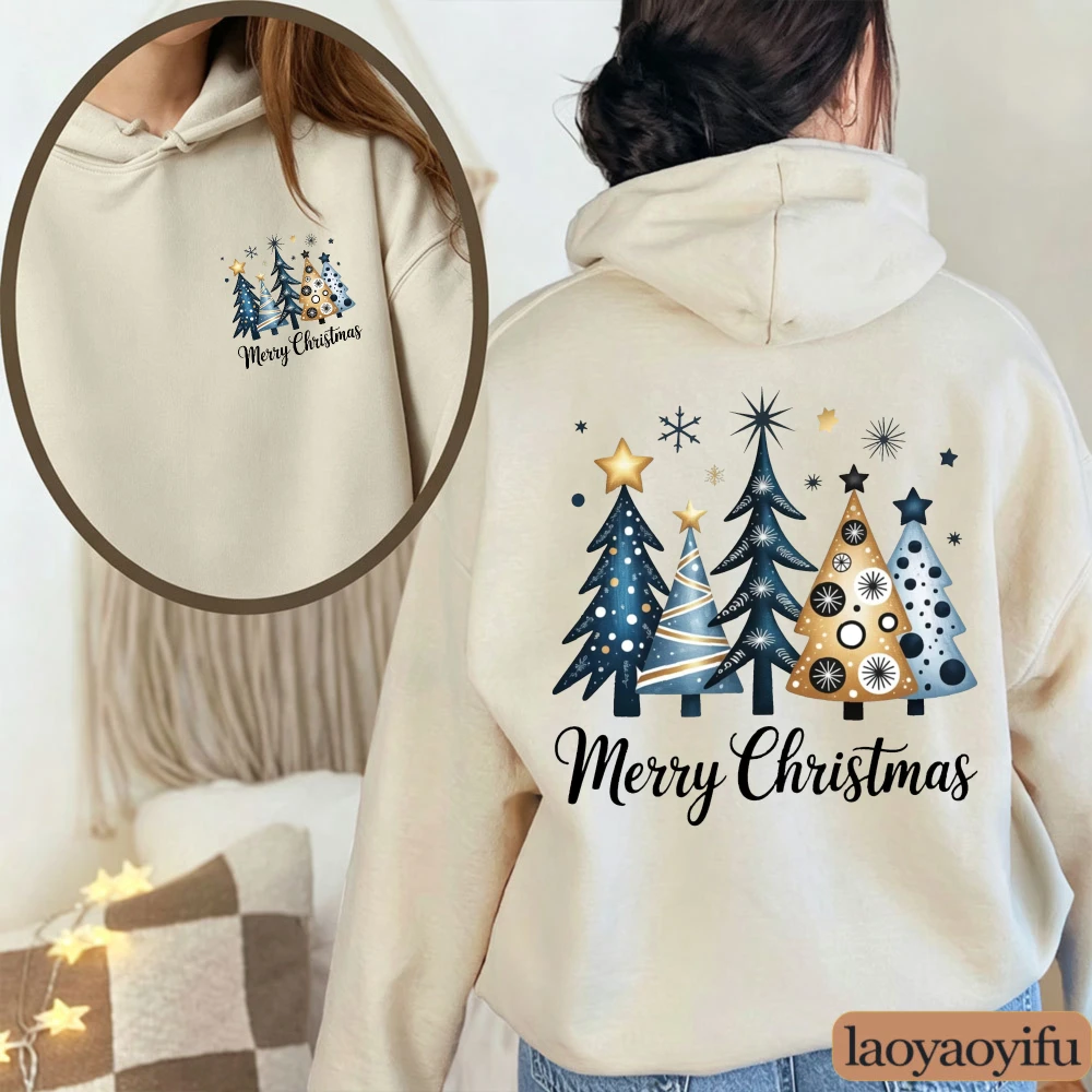 Merry Christmas Trees Graphic Sweatshirt Holiday Women Men Long Sleeve Hoodies Fashion Y2K Casual Loose Pullover Wear Hoodies