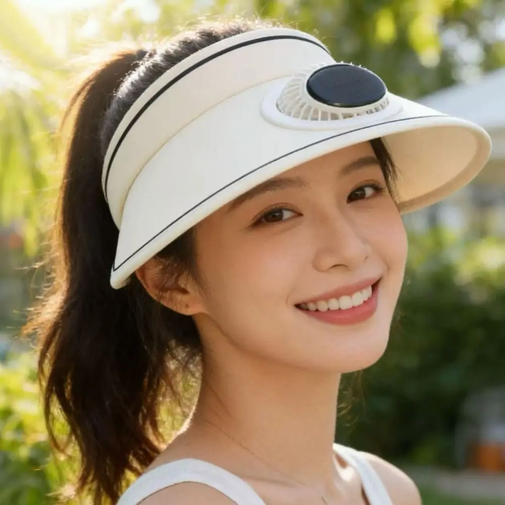 Breathable Summer Fan Sunhat Mesh Strong Wind Wide Brim Sun Hat USB / Solar Powered Sun Protection Solar Fan Cap Women