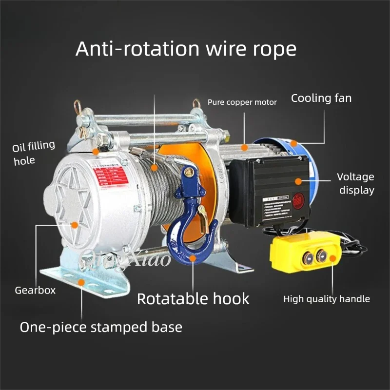 Aluminum Shell Lifting Winch Multifunctional Small Hoist For Decoration Material Hoisting Household Construction Loading
