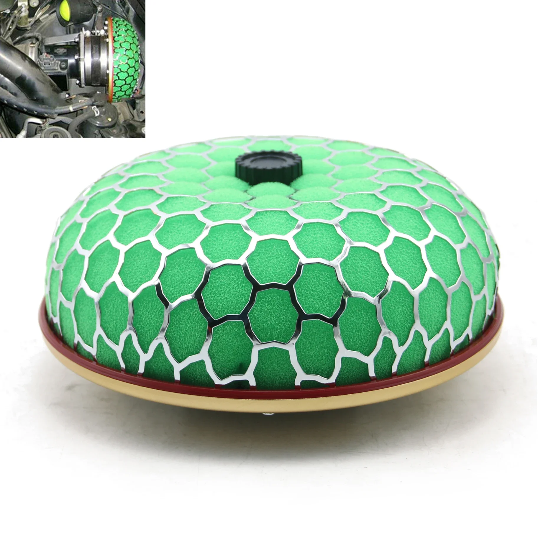 Round Mushroom Design Air Filter Green Intake Flow Cleaner System Filter 76mm Interface Universal Fit For Most Car