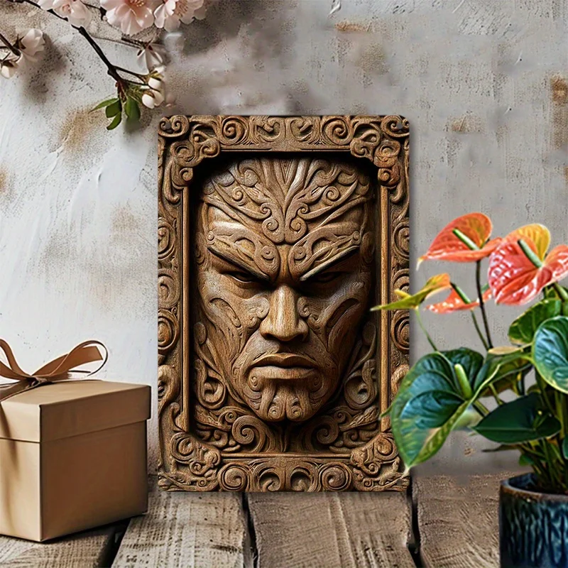 Aluminum Wall Art, Decorative Maori Warrior Inspired Metal Signs for Home Decor, Weather-Resistant Vintage Style Aluminum Plaque