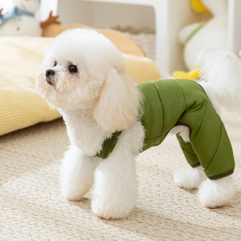 Teddy Solid Colour Strappy Trousers Dog Winter Warm Cotton Jacket Puppy Four Legs Clothes Pet Onesie Pet Supplies