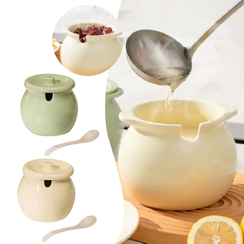 Large Capacity Ceramic Lard Jar High Temperature Resistant Kitchen Storage Containers Household Storage Jars with Lid