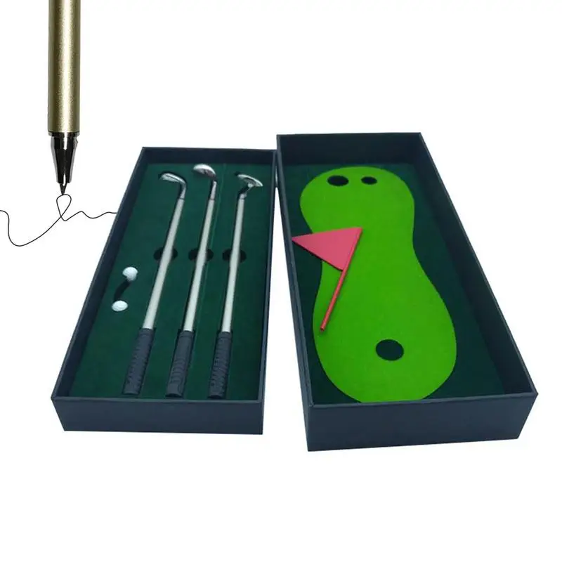 Golf Pen Set Mini Desktop Golf Ball Pen Gift Includes Putting Green 3 Clubs Pen Balls And Flag Desk Games For School