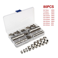 80pcs Stainless Steel Ear Stepless Clamp Worm Drive Fuel Water Hose Pipe Clamps Clips Cinch Clamp Rings Crimping Tool Kit