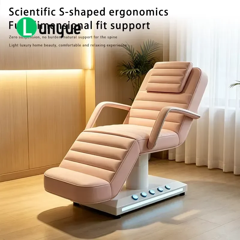 Professional Electric Beauty Bed for Spa Luxury Facial Massage Table with LED Light Foot Pedal Armrest Adjustable