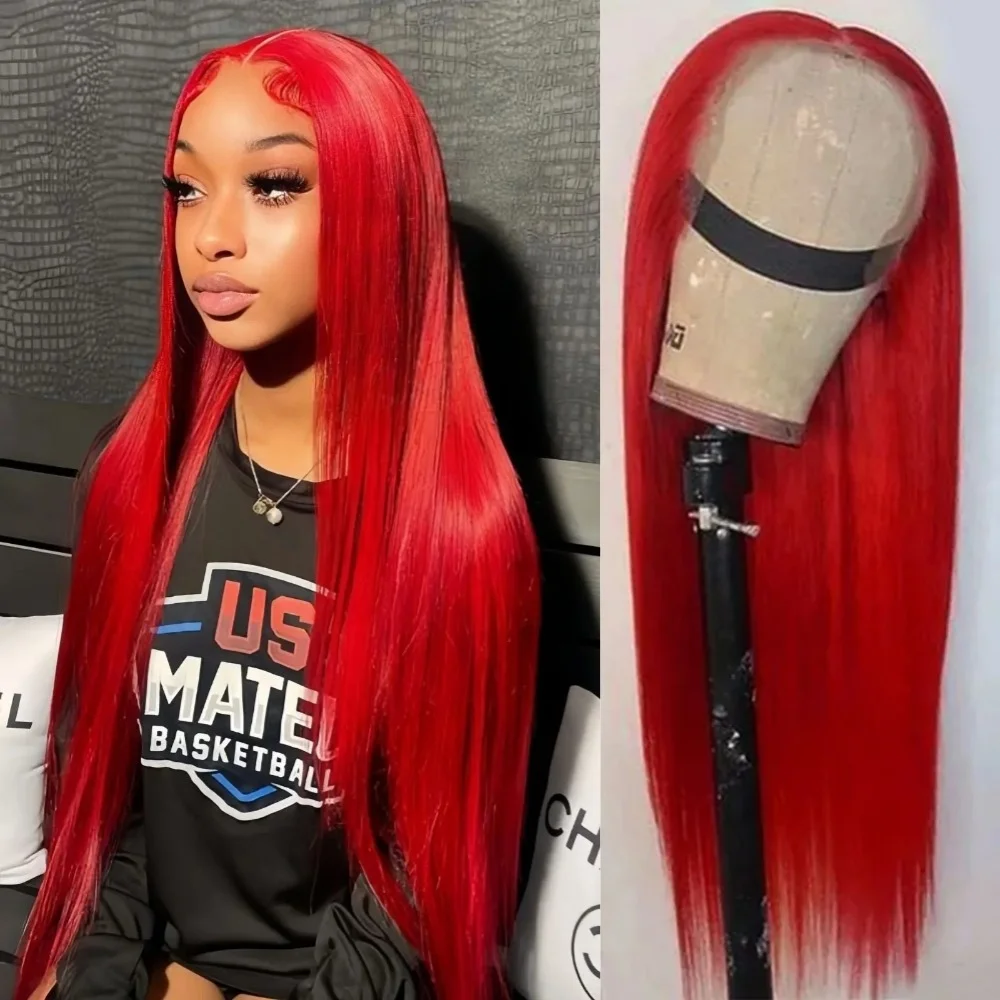 

Длинные красные прямые парики с кружевной передней частью 32-40 дюймов, 13x4, ярко-красные HD-парики с кружевной передней частью, не требующие клея, готовые к носке, с предварительно выщипанной линией роста волос, для женщин
