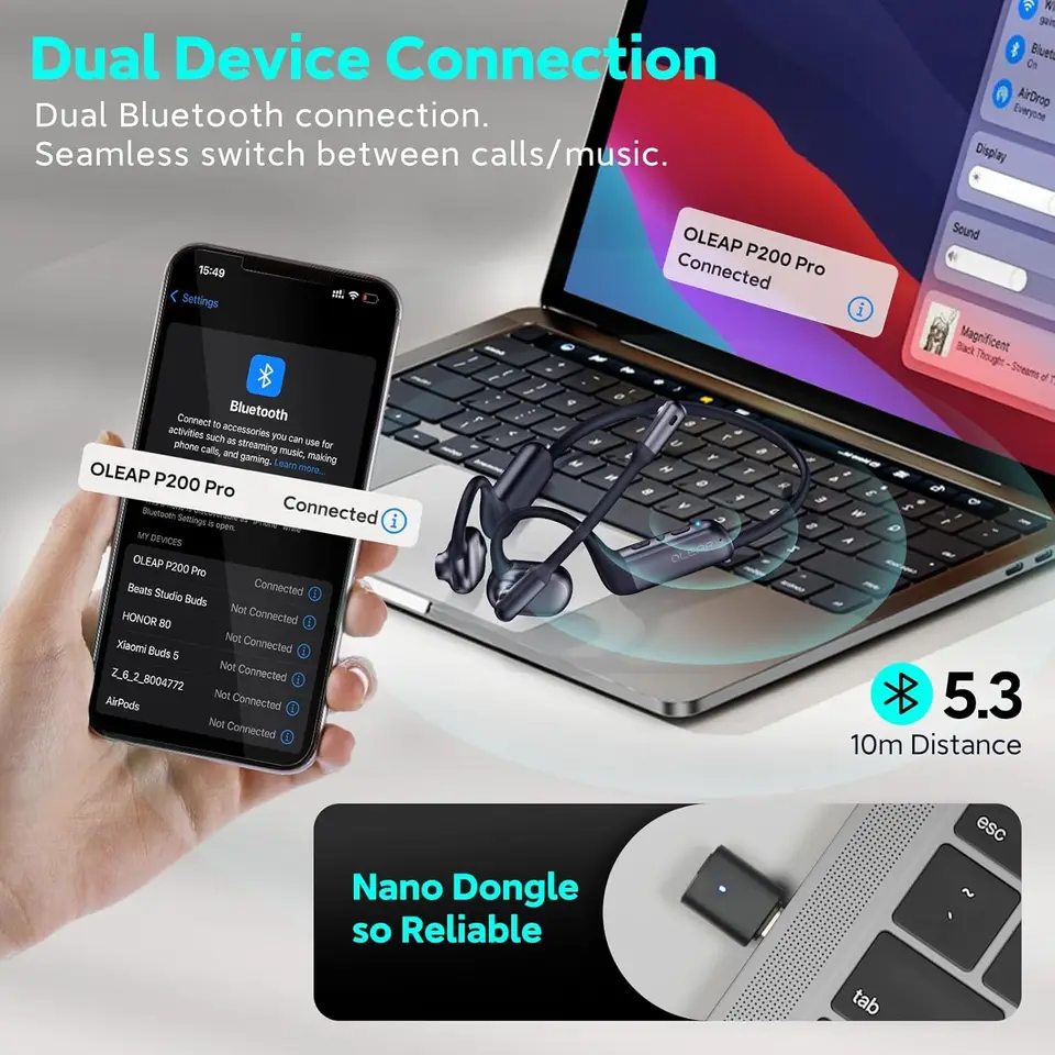 Oleap Pilot Sound P200b Pro オープン型Bluetoothヘッドセット、耳に