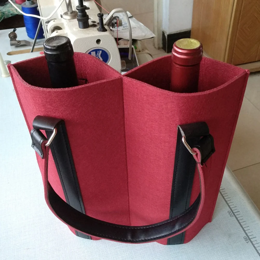 Christmas High-End Red Felt Tote Bag Bottle Holder Bags Carriers Rack Reusable Gift