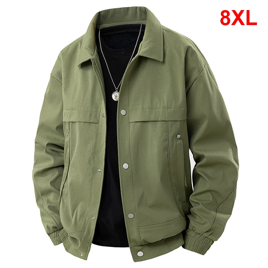 

8XL Plus Size Cargo Jacket Men Spring Autumn Coat Fashion Casual Lapel Jacket Male Solid Color Outerwear Outdoor Black