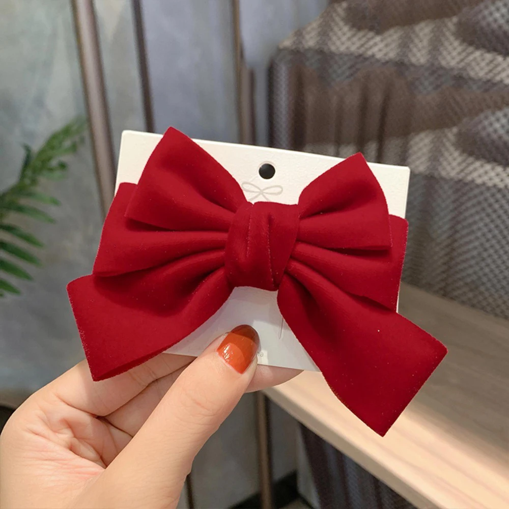 1 Stück modische Haarspangen mit roter Schleife, Stoffdesign, perfektes tägliches Haarstyling, sieht festliche Outfits aus, schickes, süßes Accessoire mit Erhöhung – Detail 4