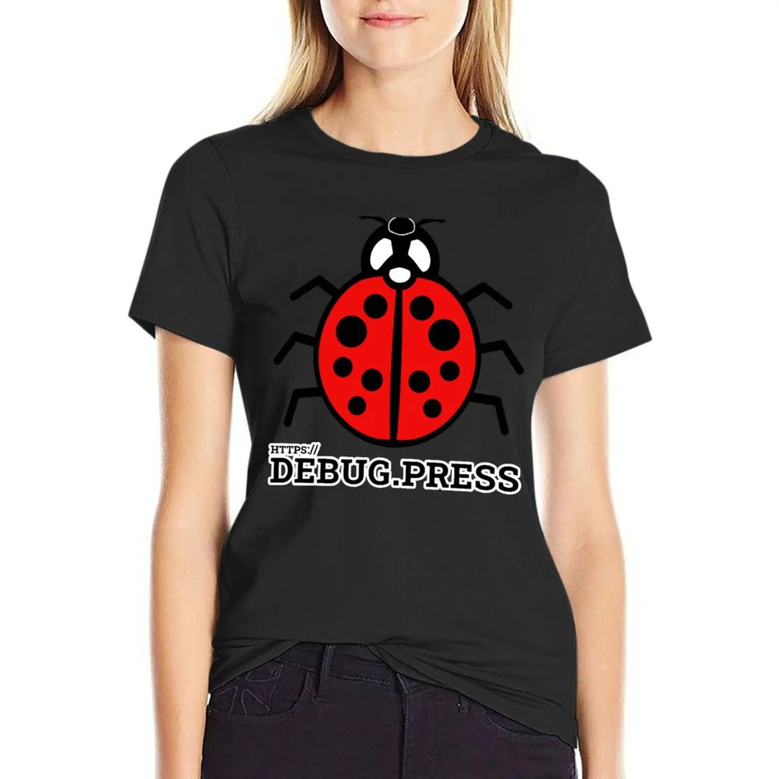 

DebugPress: Black and Red Ladybug Sign with Title T-Shirt tees tshirts for Women